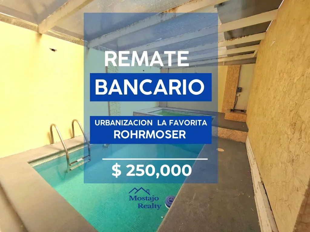 Venta de Casa de una planta, piscina privada, Rohrmoser, La Favorita, Remate Bancario