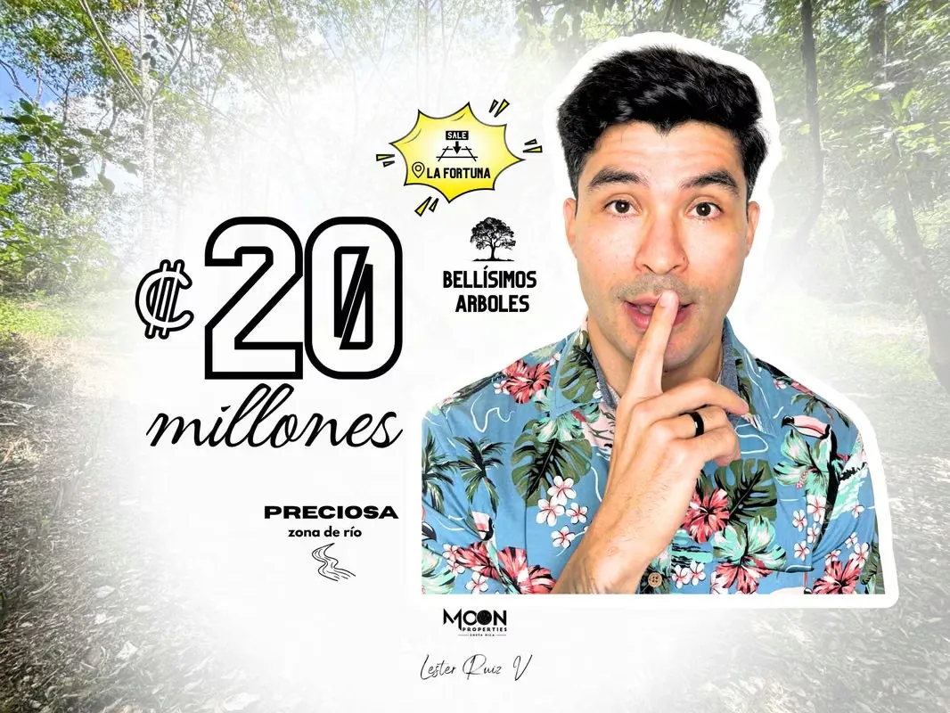 Bellísimos árboles y zona de río! Lote en venta a 20m de La Fortuna.