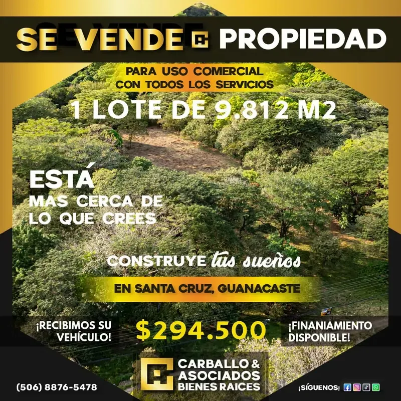 Lot for sale on Route 21 in Guanacaste Santa Cruz.