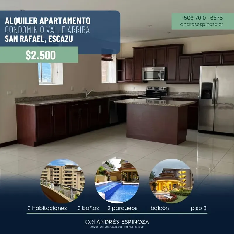 Se alquila apartamento en condominio en Escazú, para estrenar
