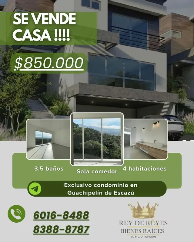CASA EN VENTA EN EXCLUSIVO CONDOMINIO EN GUACHIPELÍN DE ESCAZÚ