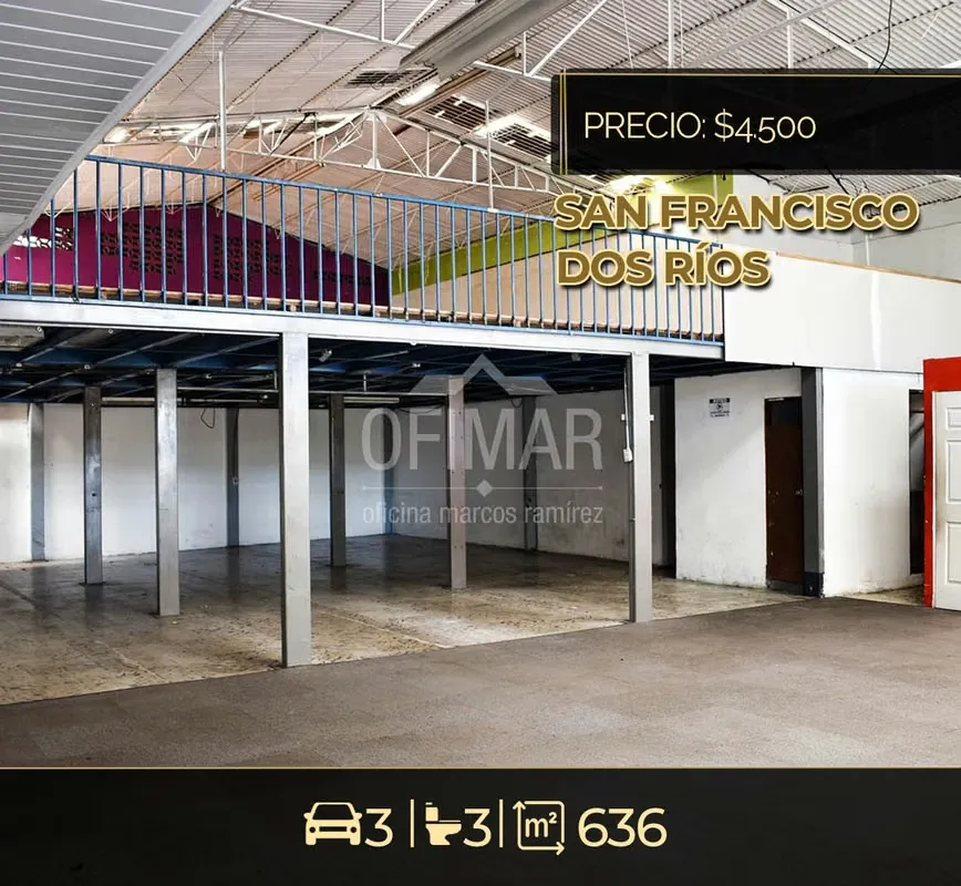 BODEGA EN SAN FRANCISCO DOS RÍOS CON ÁREA DE OFICINAS Y MEZANINE SB-32