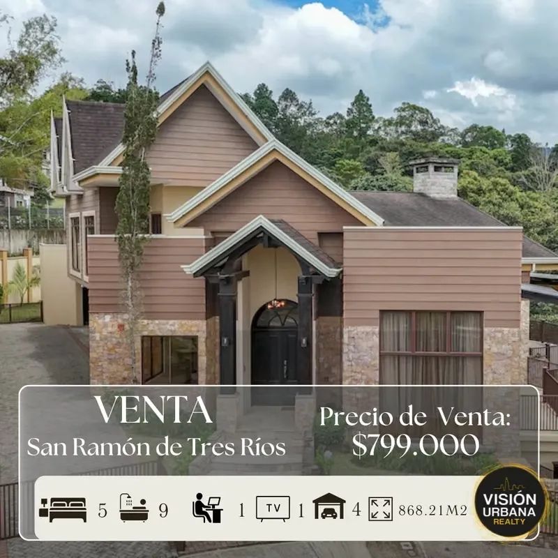5-bedroom house located in the Verde Vista Condominium in San Ramón de Tres Ríos. The house sits on an 868.21 m² lot and has 807 m² of construction, distributed across 4 ...