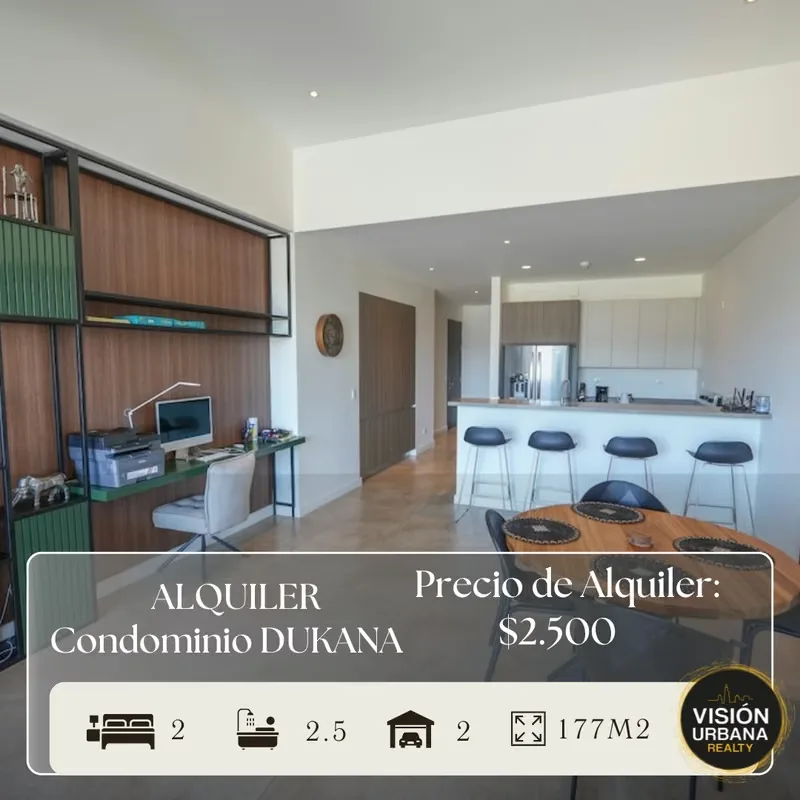 Fully furnished 2-bedroom penthouse located in the Dukana Condominium in Guachipelín de Escazú. This 132.5 m² (1,300 sq ft) single-level unit is distributed as follows: