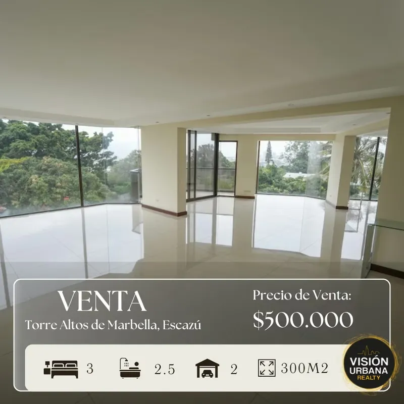 Spacious 3-bedroom apartment in Bello Horizonte, Escazú, located in the Altos de Marbella Condominium. This single-level apartment is on the 5th floor and features the ...