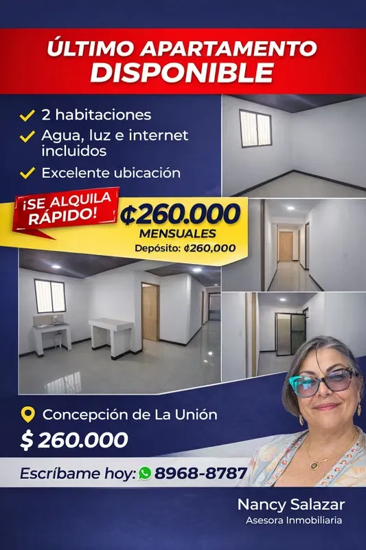 Last apartment available services included in Calle Salitrillo Concepción Union Cartago