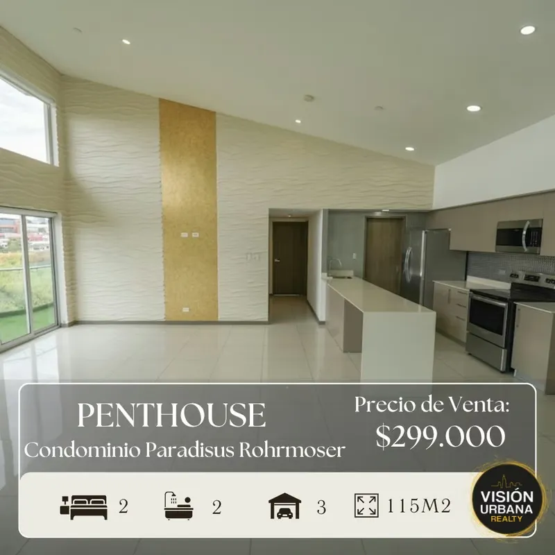 Exclusive 2-bedroom penthouse located in the Paradisus Condominium. It features 115m2 of living space distributed as follows: