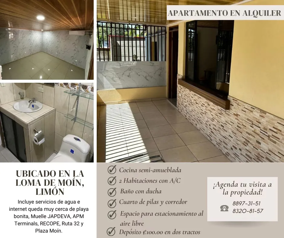 APARTAMENTO DISPONIBLE EN LA LOMA DE MOÍN, LIMÓN