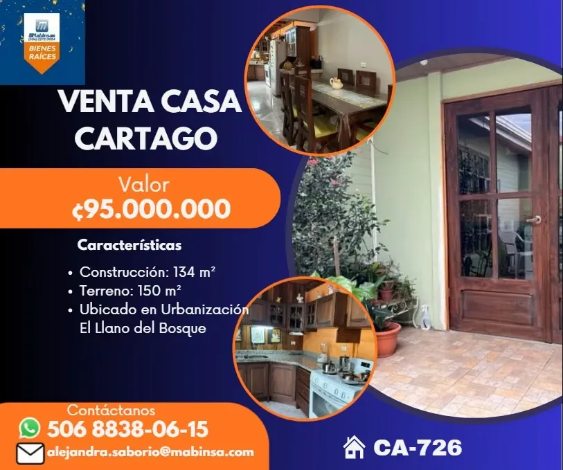 House located: Urbanization El Llano del Bosque, District San Rafael, Cantón Oreamuno