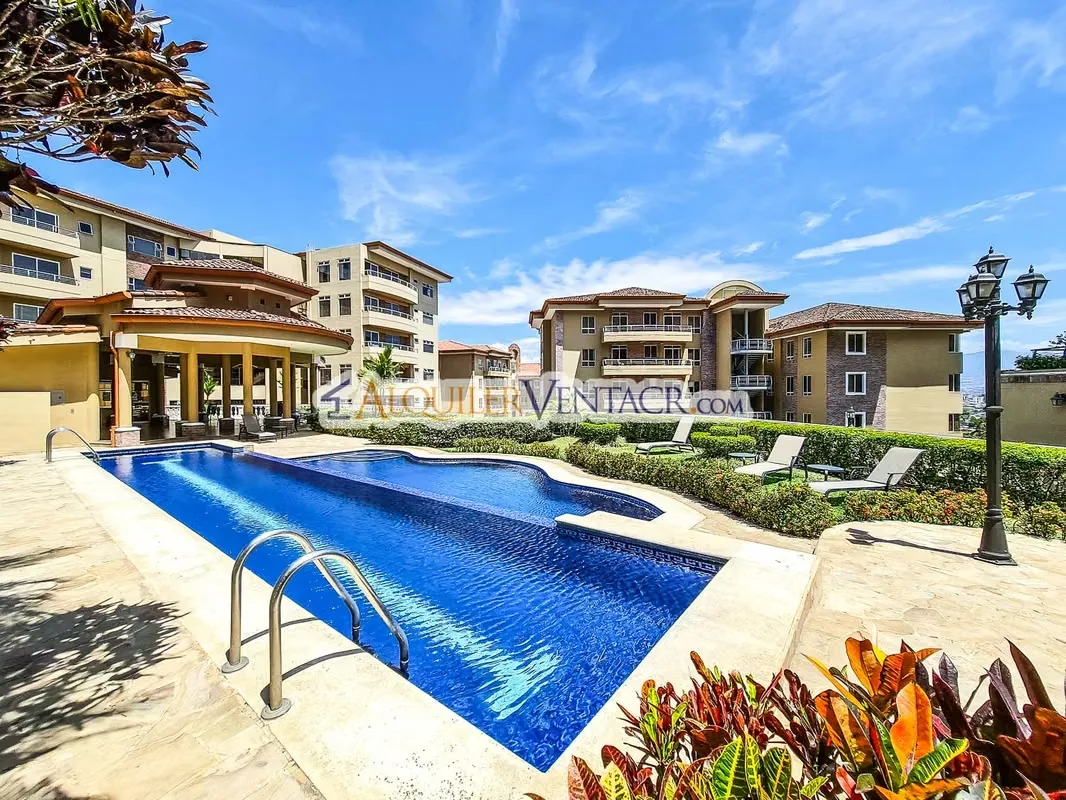 Elegant fully furnished apartment for rent in San Rafael of Escazu, located in an exclusive condominium with 24/7 security and premium amenities.