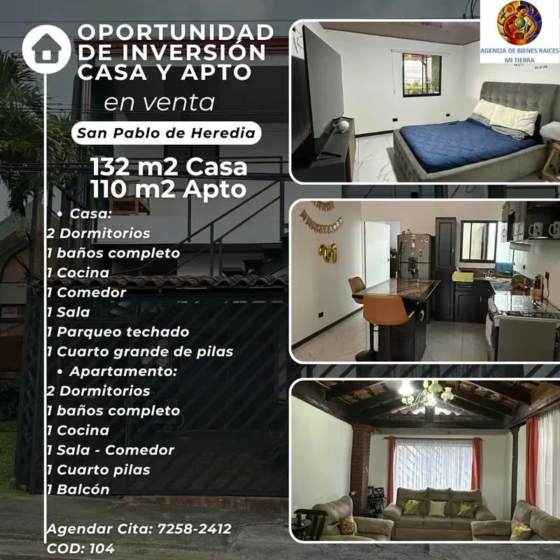 SE VENDE DE OPORTUNIDAD CASA Y APARTAMENTO NEGOCIABLE