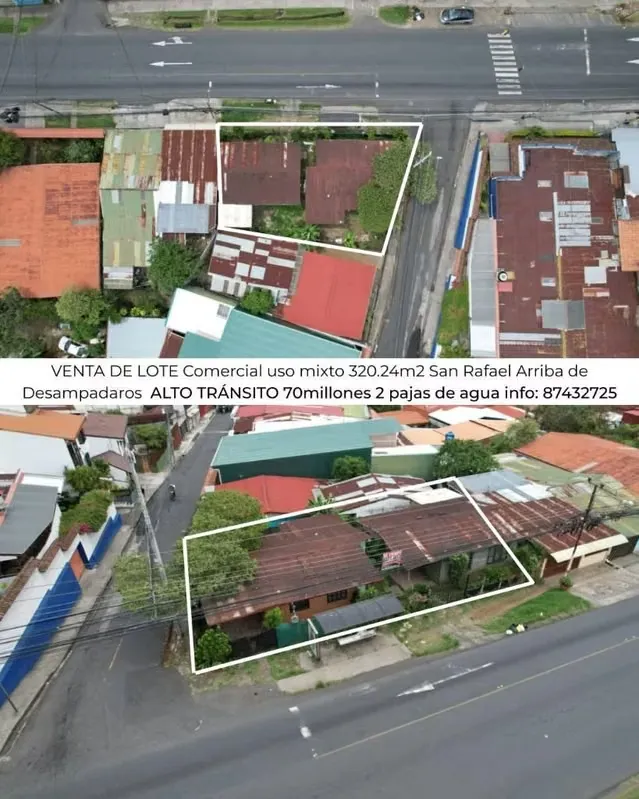 LOTE COMERCIAL 320m² EN VENTA LOTE EN SAN RAFAEL ARRIBA DE DESAMPARADOS; USO MIXTO; ALTO TRÁNSITO