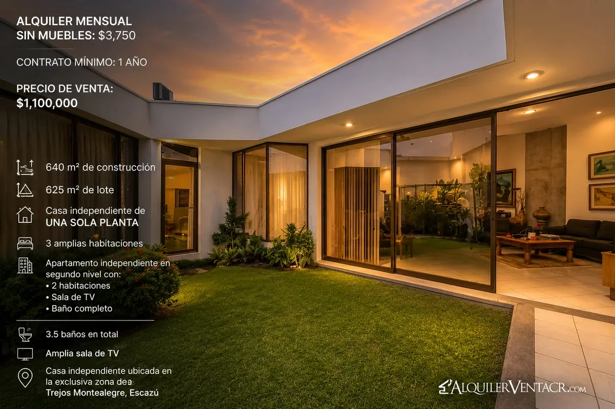 Discover this spacious and elegant independent home located in the exclusive neighborhood of Trejos Montealegre, Escazu, one of the most desirable residential areas in western San Jose. ...