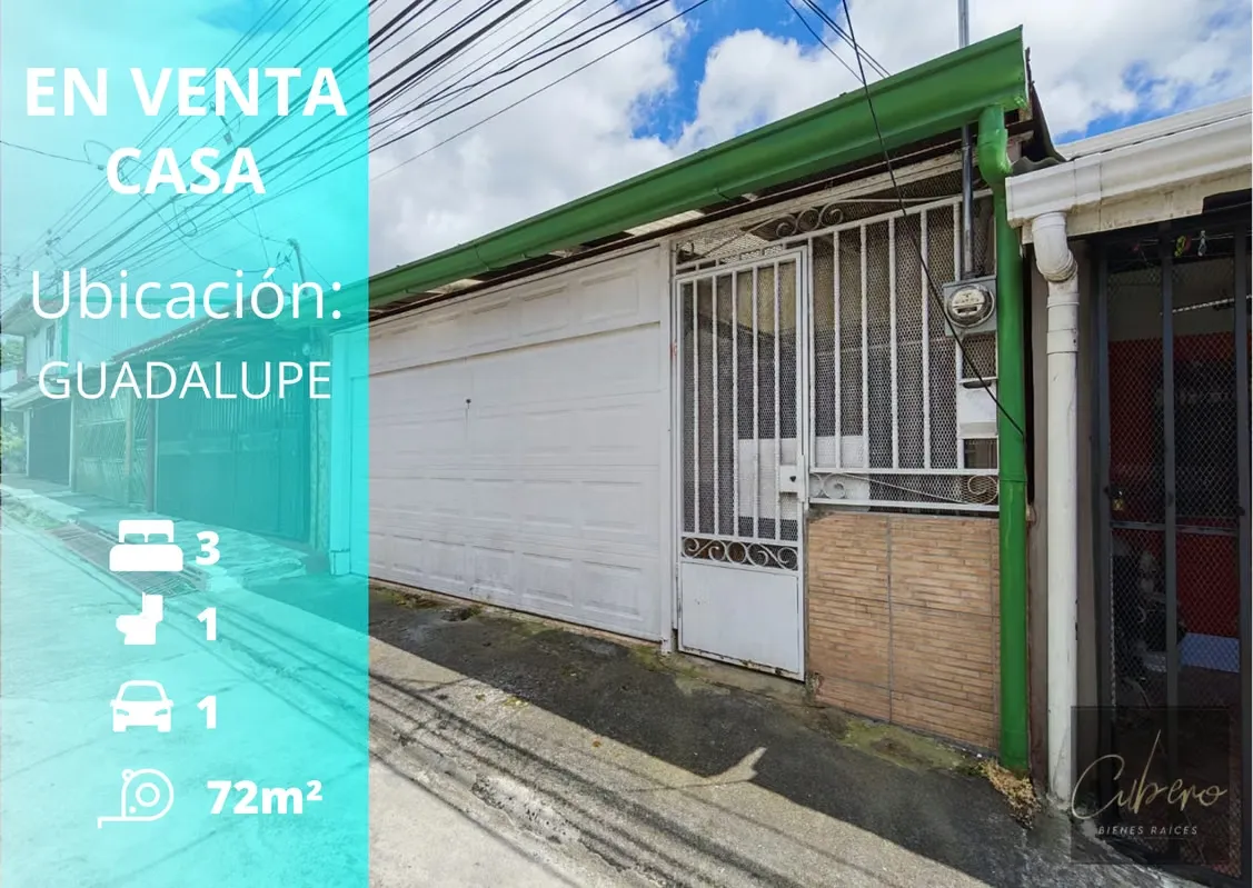SE VENDE CASA DE 1 NIVEL EN GUADALUPE GARAGE PARA 1 CARRO 3 HABITACIONES OPORTUNIDAD!