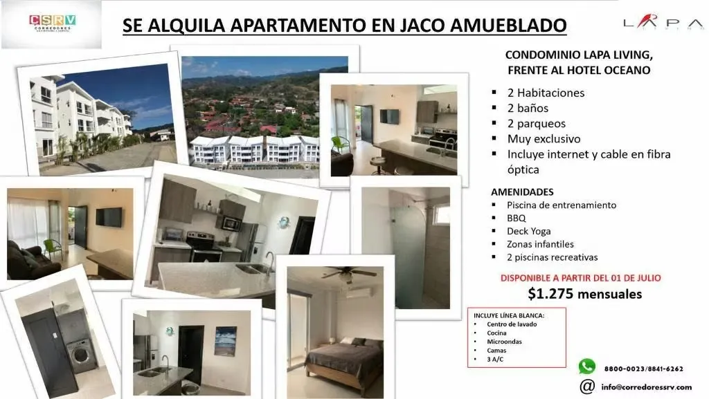 Apartamento en alquiler Jaco, condominio Lapa Living