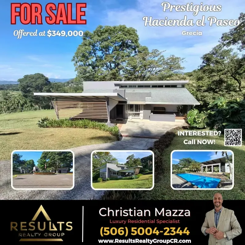 Nestled in the exclusive enclave neighborhood of Hacienda El Paseo in Grecia, this beautiful single-level home offers the perfect blend of comfort, ...