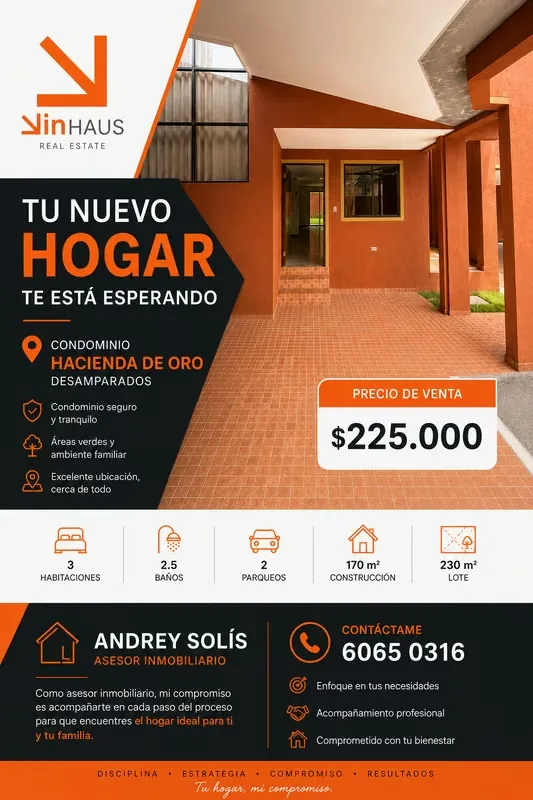 Condominio residencial ubicado en Desamparados, San José, con una construcción de 130 metros cuadrados distribuidos en dos niveles. La planta baja integra una amplia sala y comedor, ...