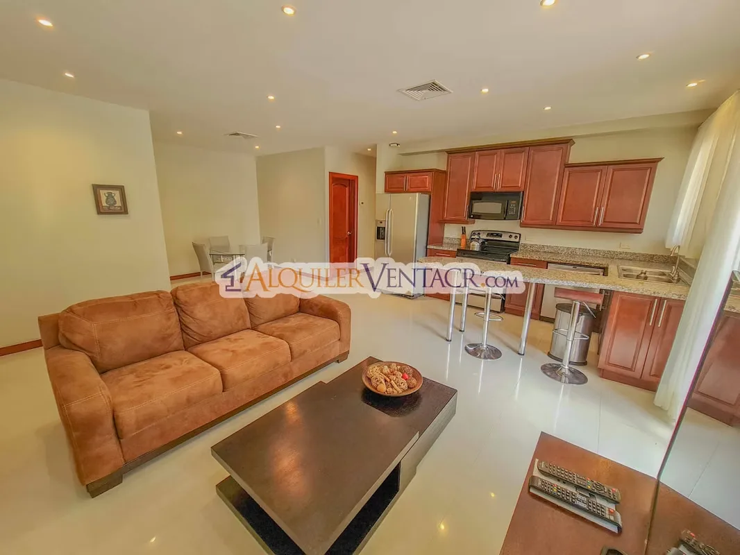 Elegant fully furnished apartment for rent in San Rafael of Escazu, located in an exclusive condominium with 24/7 security and premium amenities.