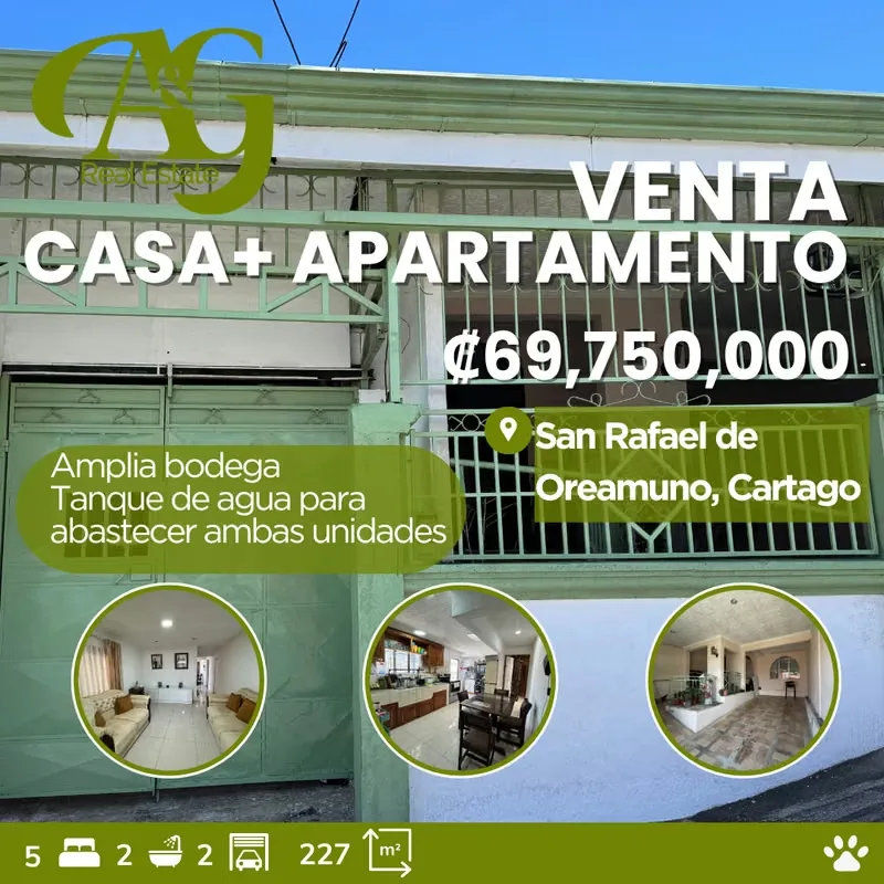 Casa con Apartamento Independiente en Venta – San Rafael de Oreamuno, Cartago