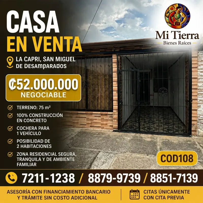 DESAMPARADOS. SAN MIGUEL. CASA EN VENTA. COD108. NEGOCIABLE