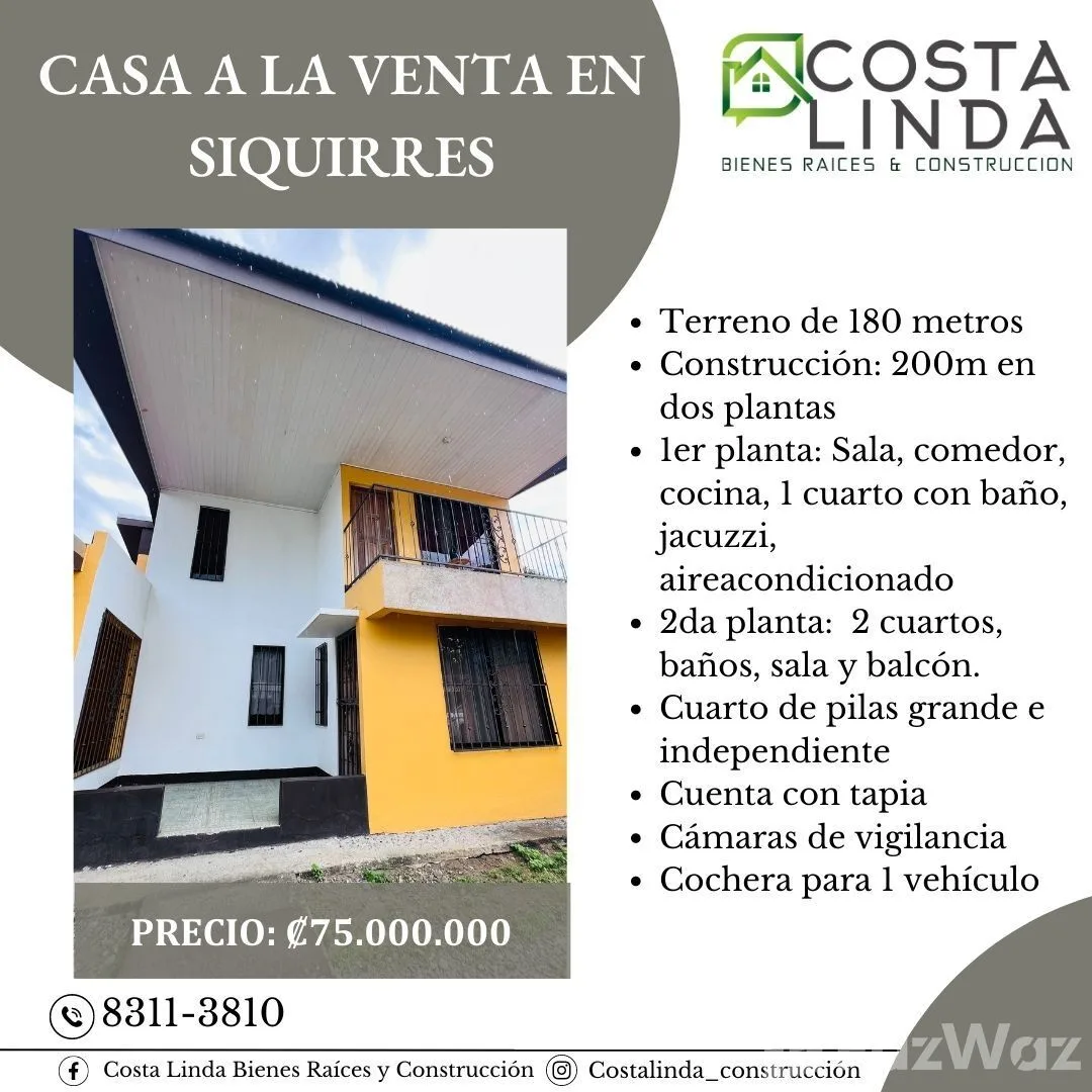 3 Bedroom House for Sale in Siquirres, Limon for $165,000