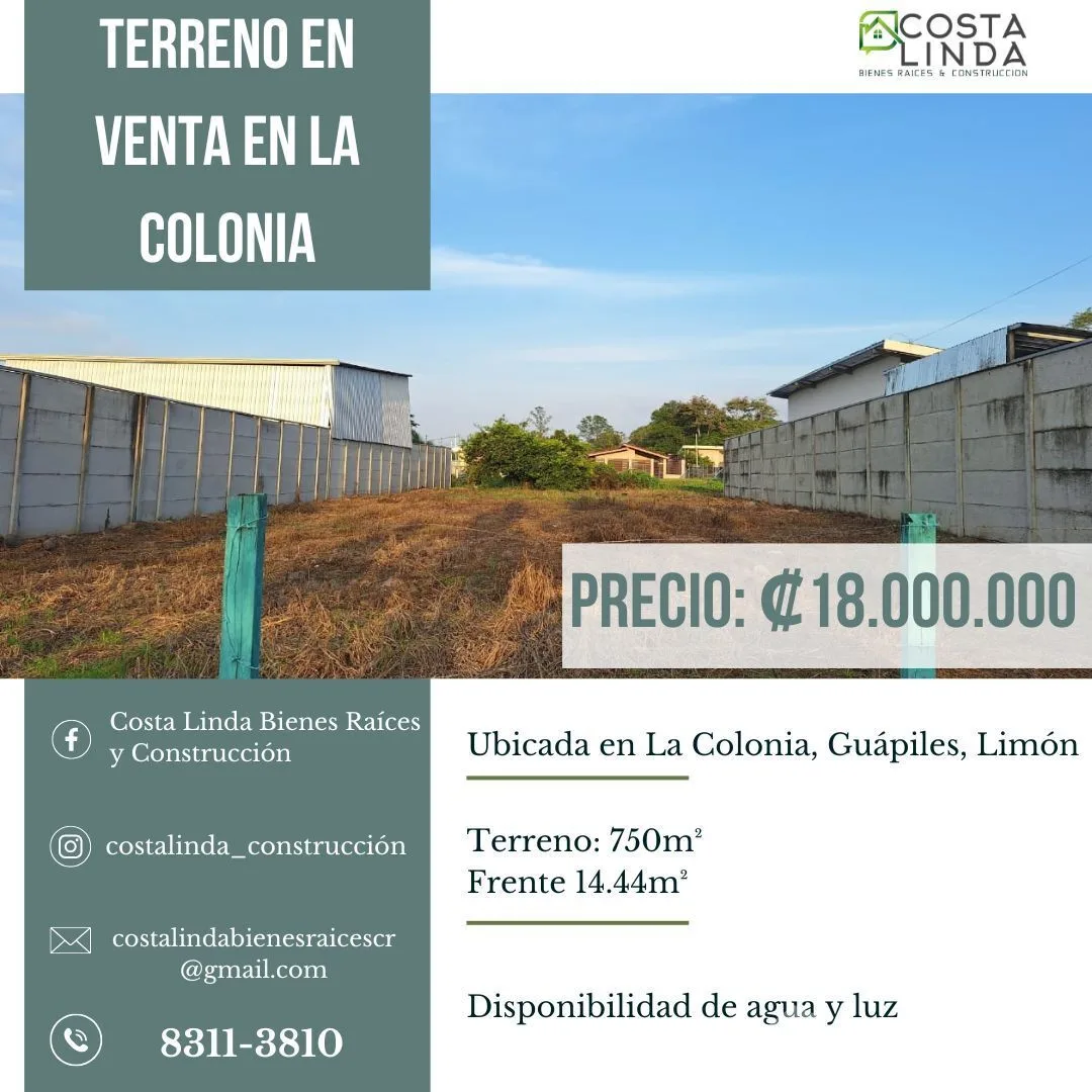 Land for Sale in Pococi, Limon for $39,600