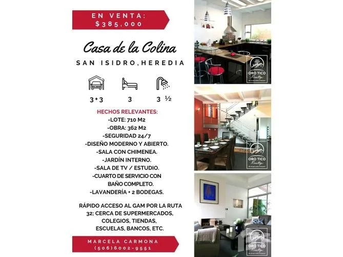 3 Bedroom House for Sale in San Isidro, Heredia for $385,000