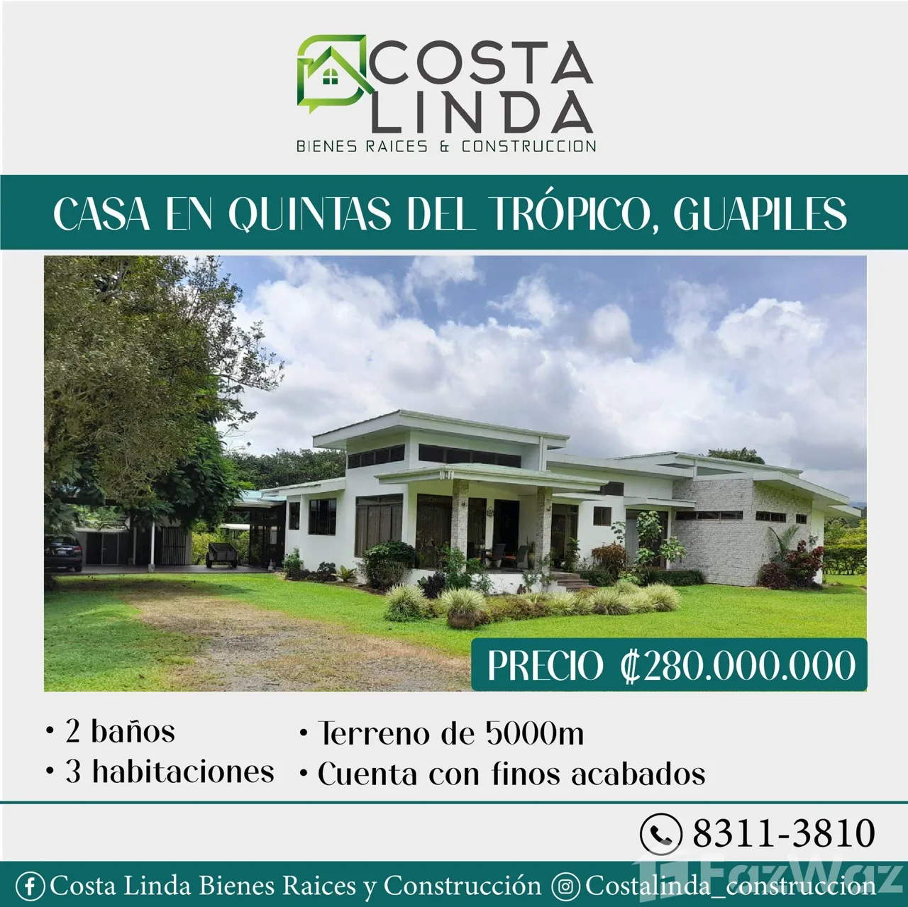 3 Bedroom House for Sale in Pococi, Limon for $616,000