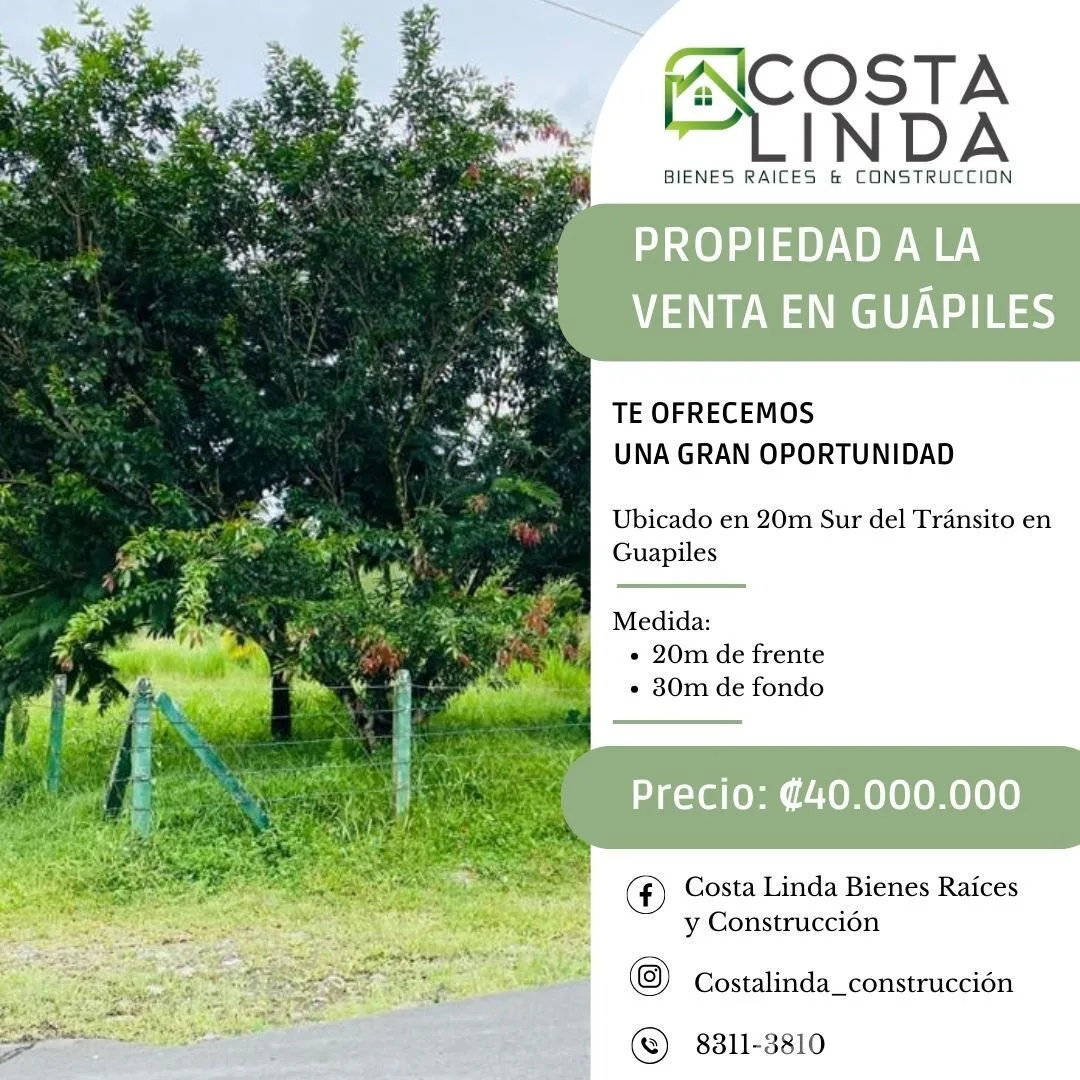 Land for Sale in Pococi, Limon for $88,000