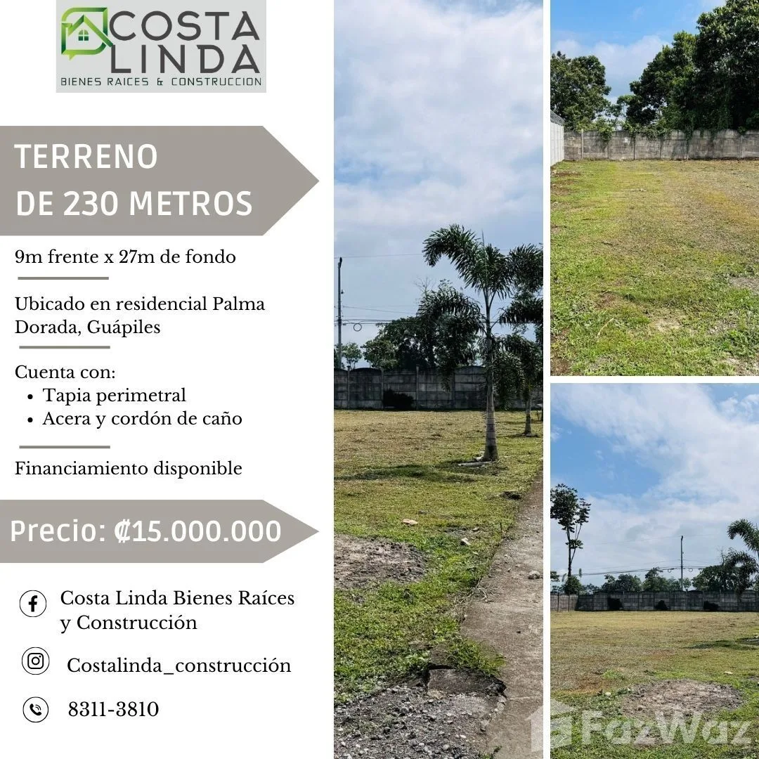 Land for Sale in Pococi, Limon for $33,000