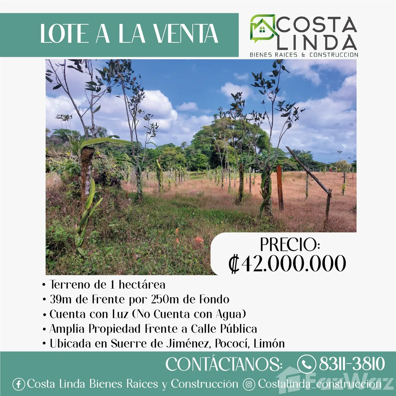 Land for Sale in Pococi, Limon for $92,400
