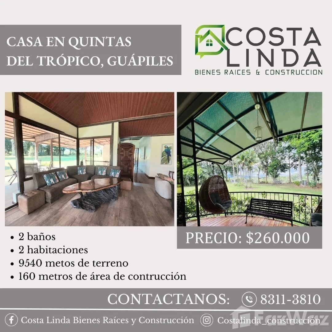 2 Bedroom House for Sale in Pococi, Limon for $260,000