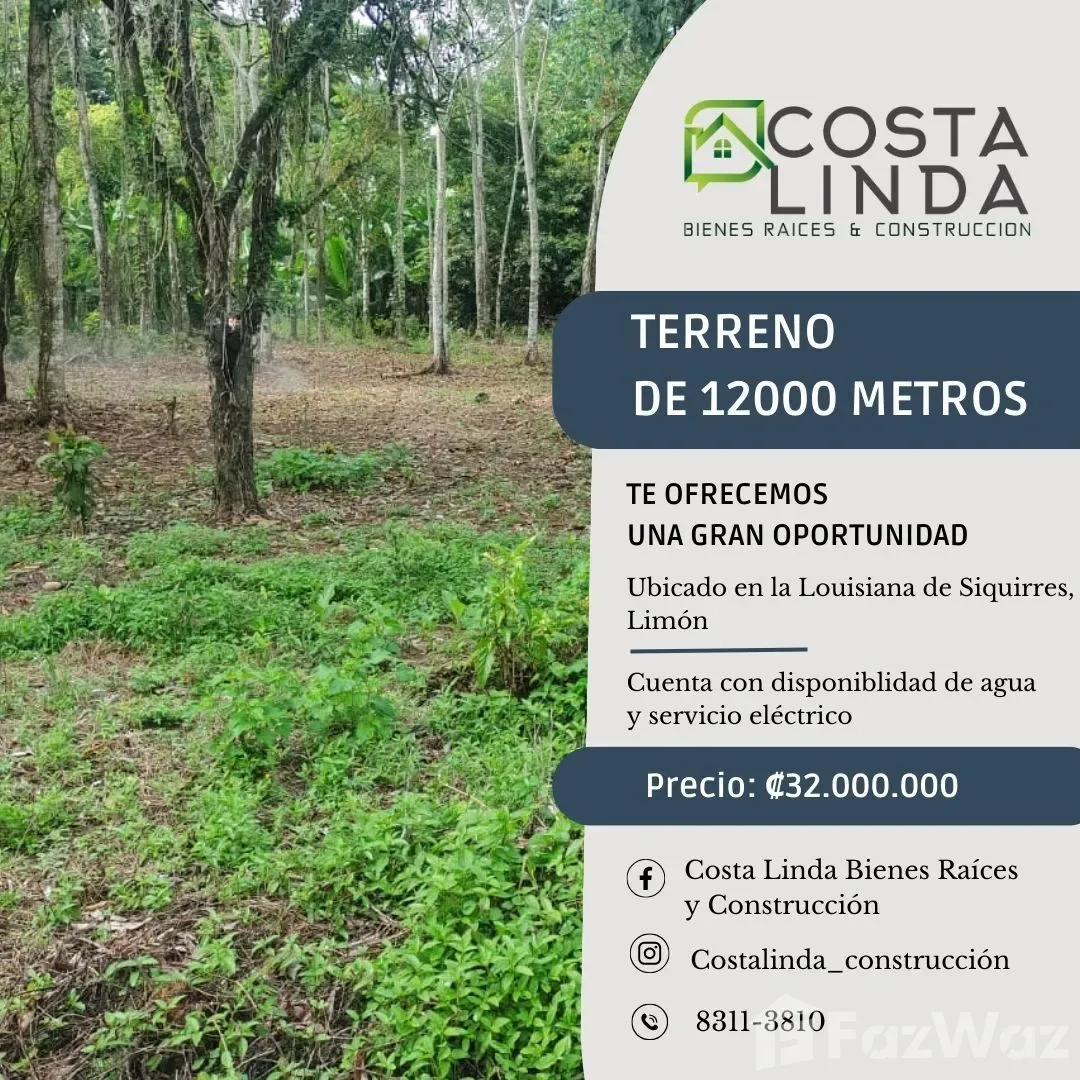 Land for Sale in Siquirres, Limon for $70,400