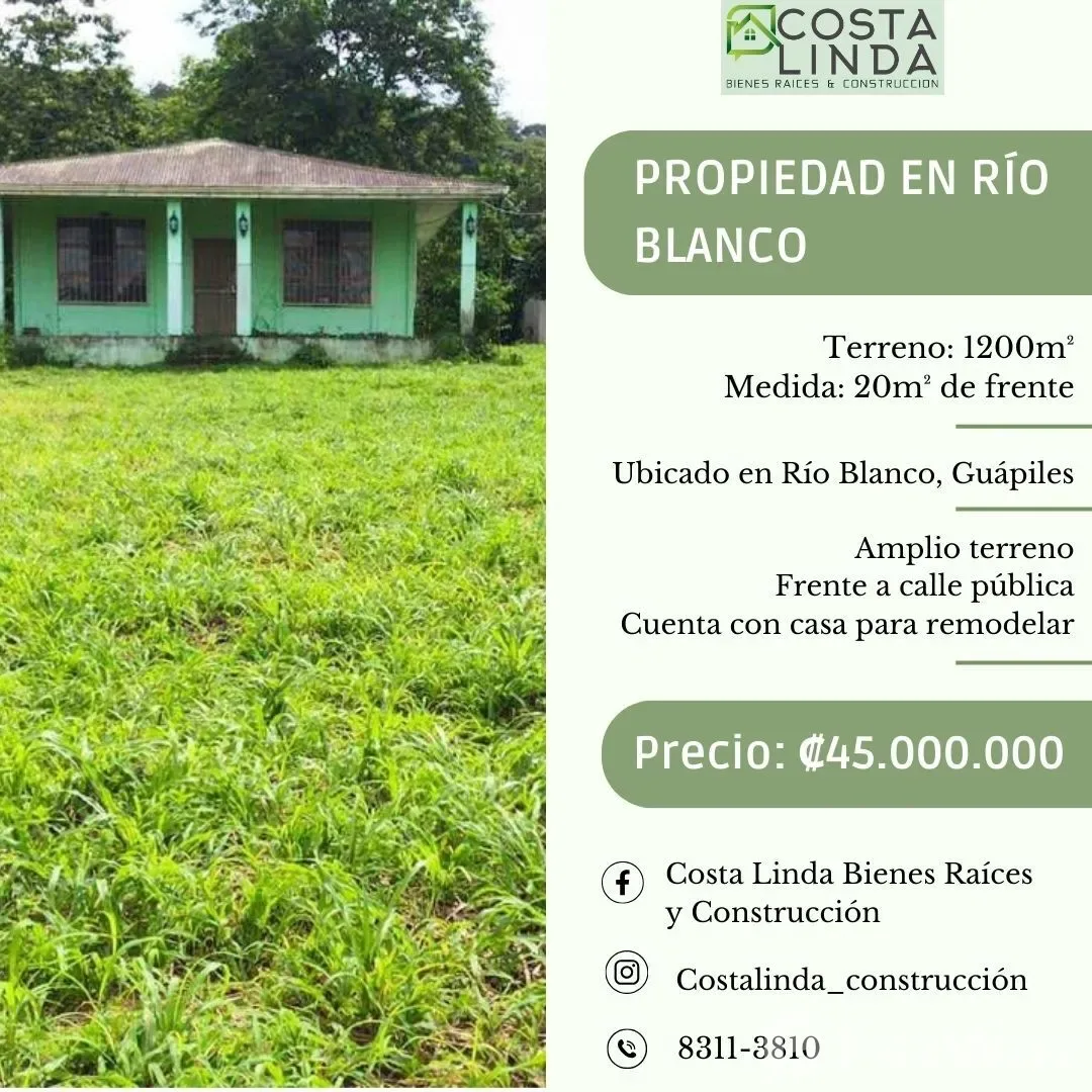 Land for Sale in Pococi, Limon for $99,000