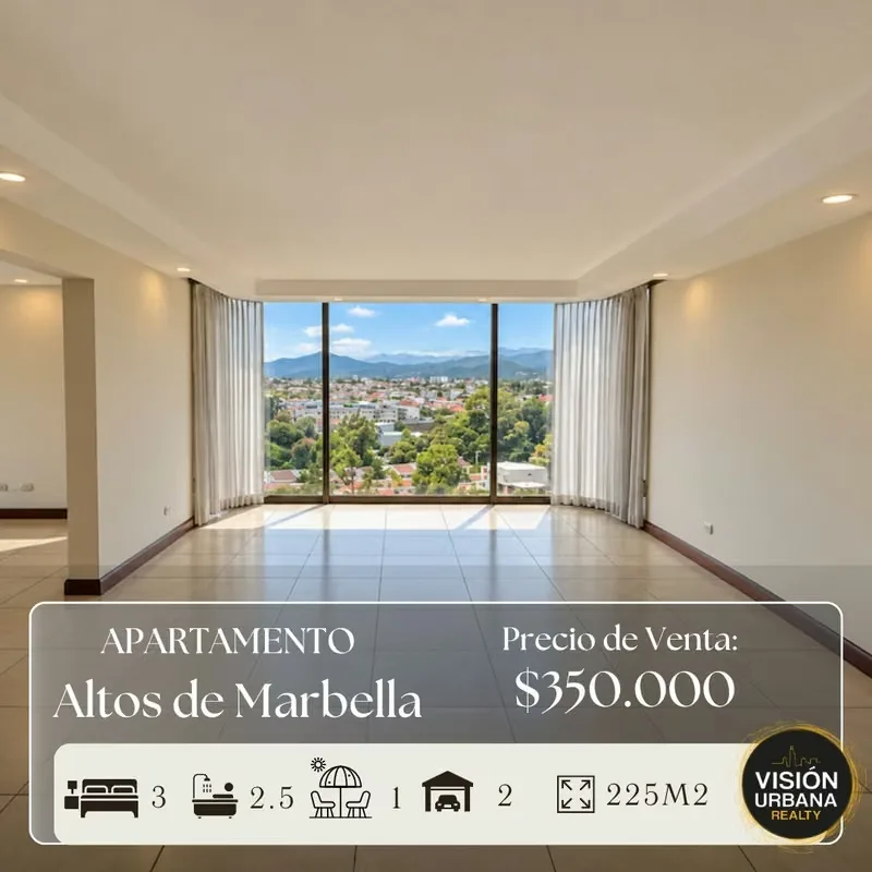 Espacioso Apartamento de 3 habitaciones en Bello Horizonte de Escazú en el Condominio Altos de Marbella, el mismo es de un solo nivel y se encuentra en un piso 7 y se ...