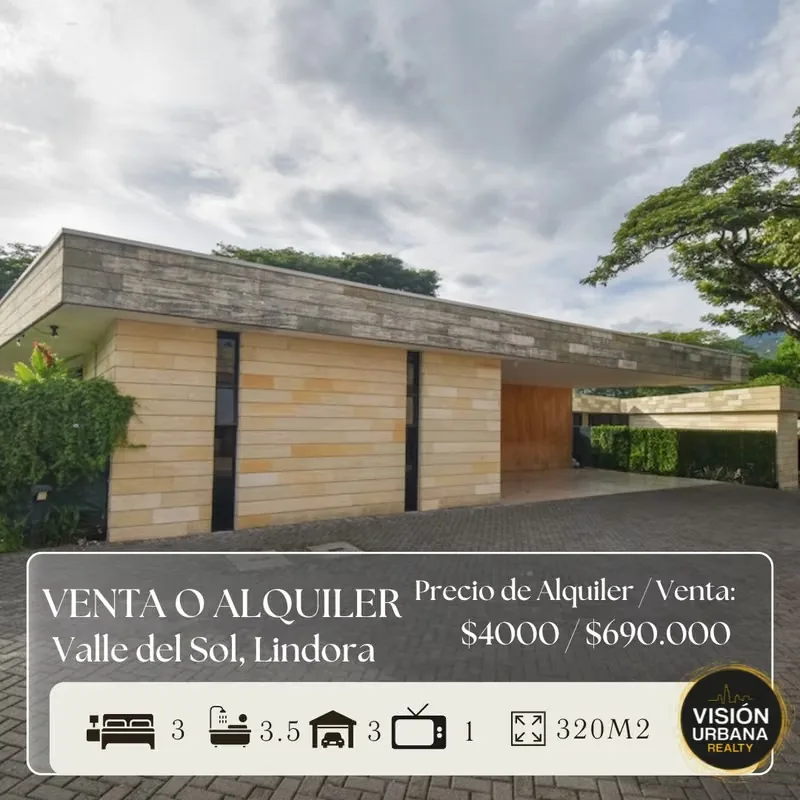 This single-story house is located in the exclusive Valle del Sol residential community. It sits on a 625 m2 lot and features the following layout: