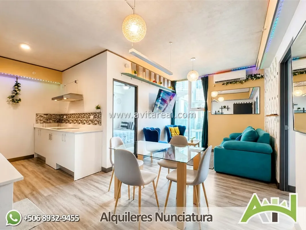 Modern apartment for rent at SECRT Sabana, a contemporary tower featuring an excellent location and exclusive amenities. Includes A/C and a washer-dryer unit.