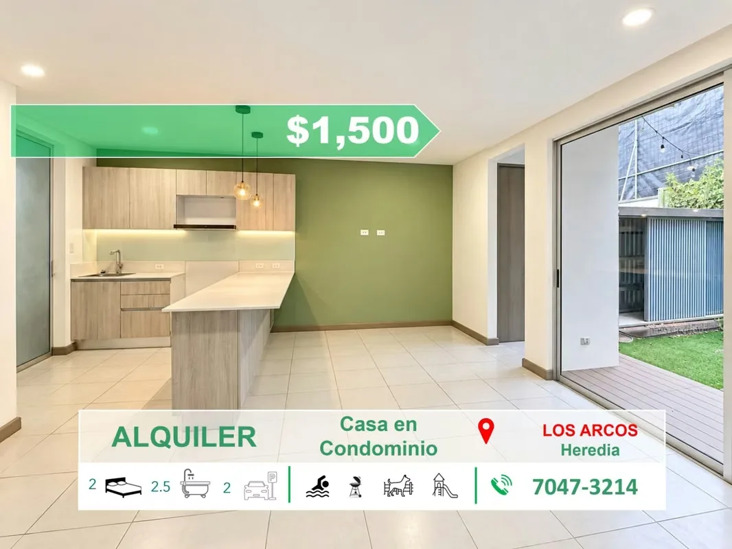 ALQUILER Casa de 2 Dormitorios en Condominio, Belén, Heredia