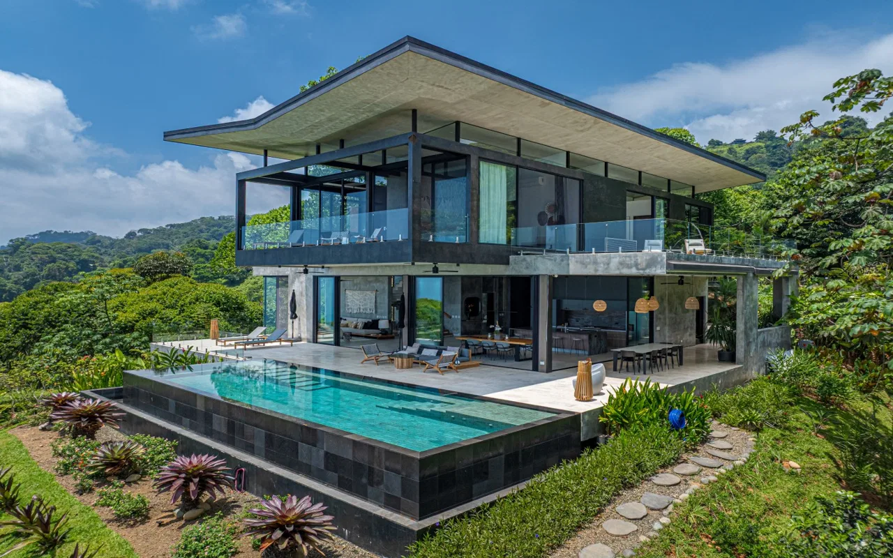 Architectural Masterpiece 4-Bedroom Home With Whale Tail & Sunset Ocean Views In Escaleras Above Dominicalito Costa Rica
