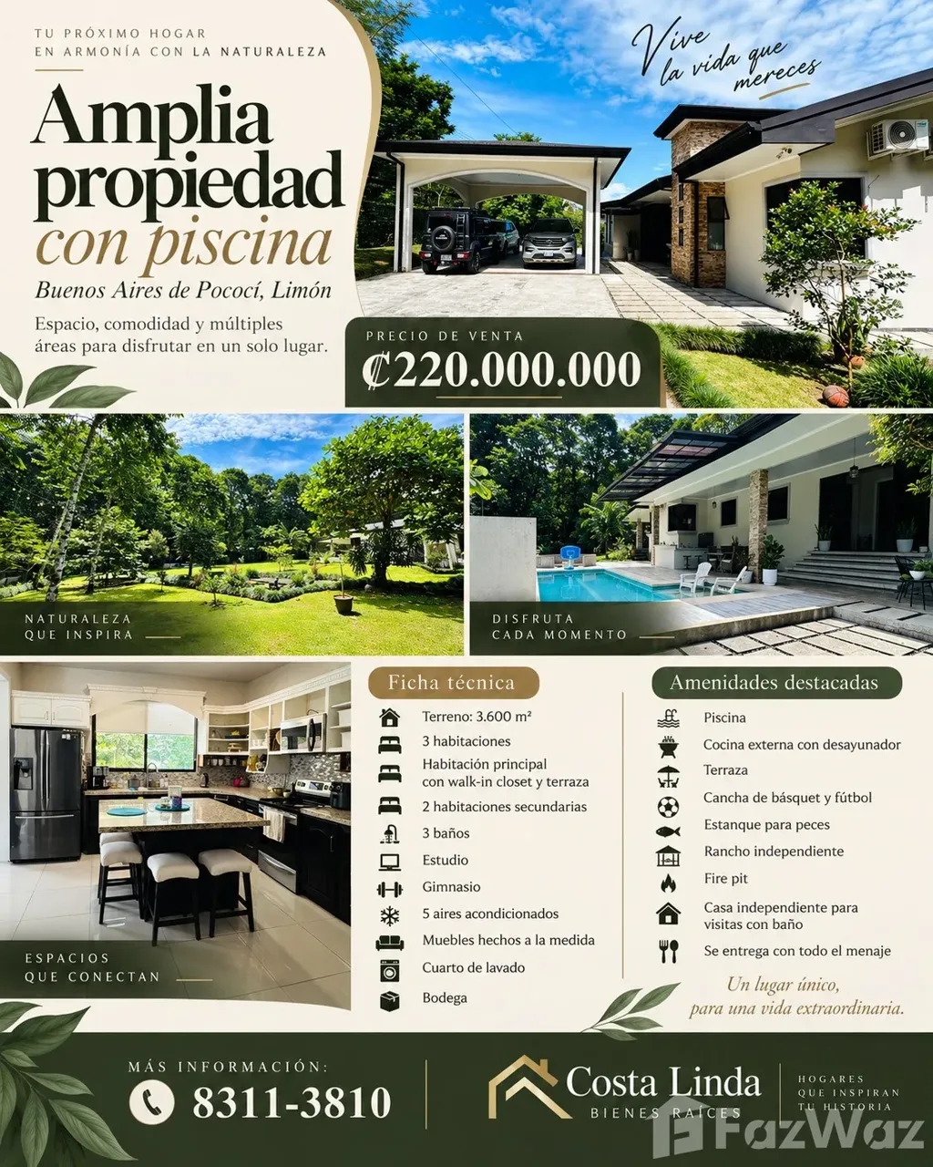 3 Bedroom House for Sale in Pococi, Limon for $486,000