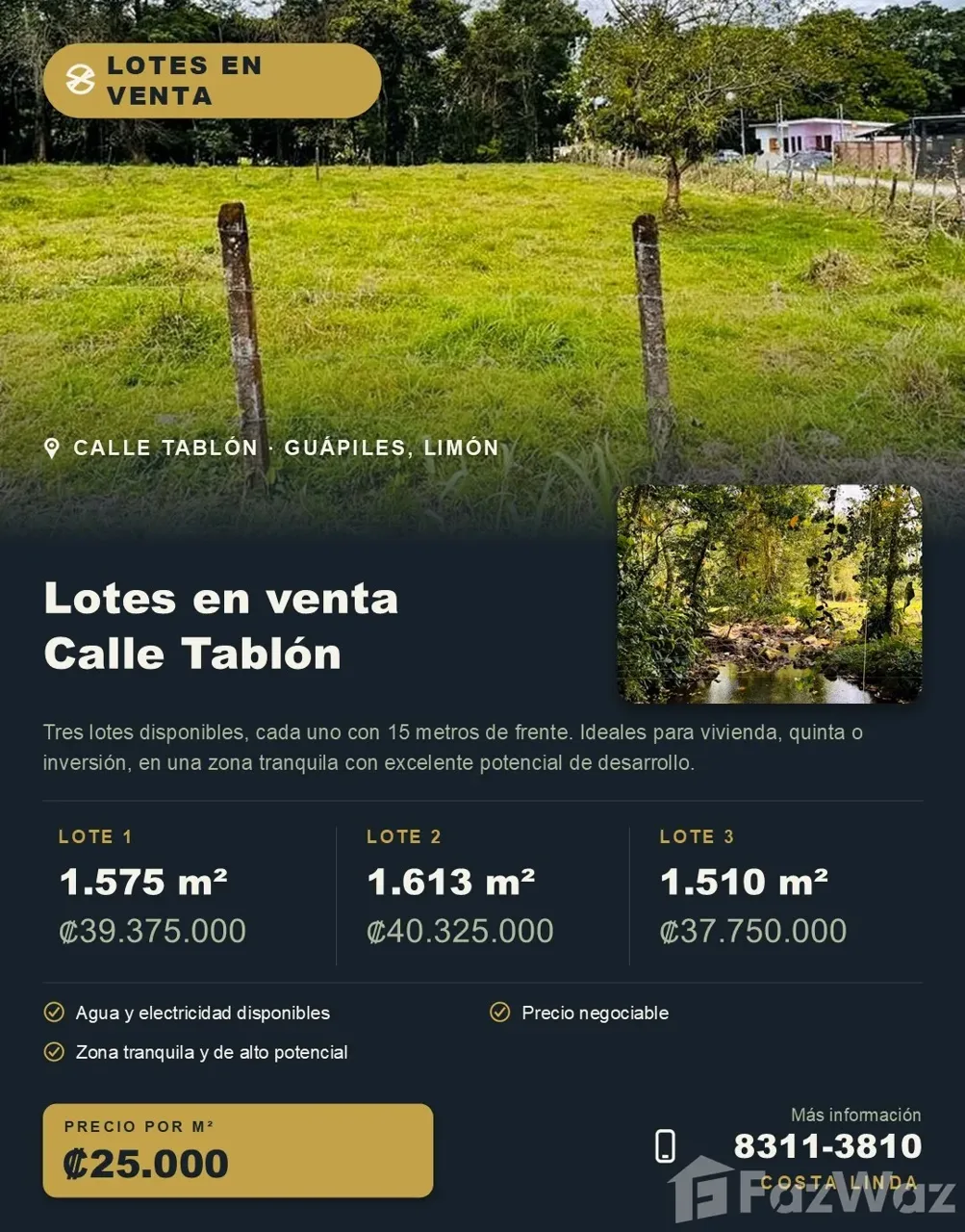 Land for Sale in Pococi, Limon for $83,400
