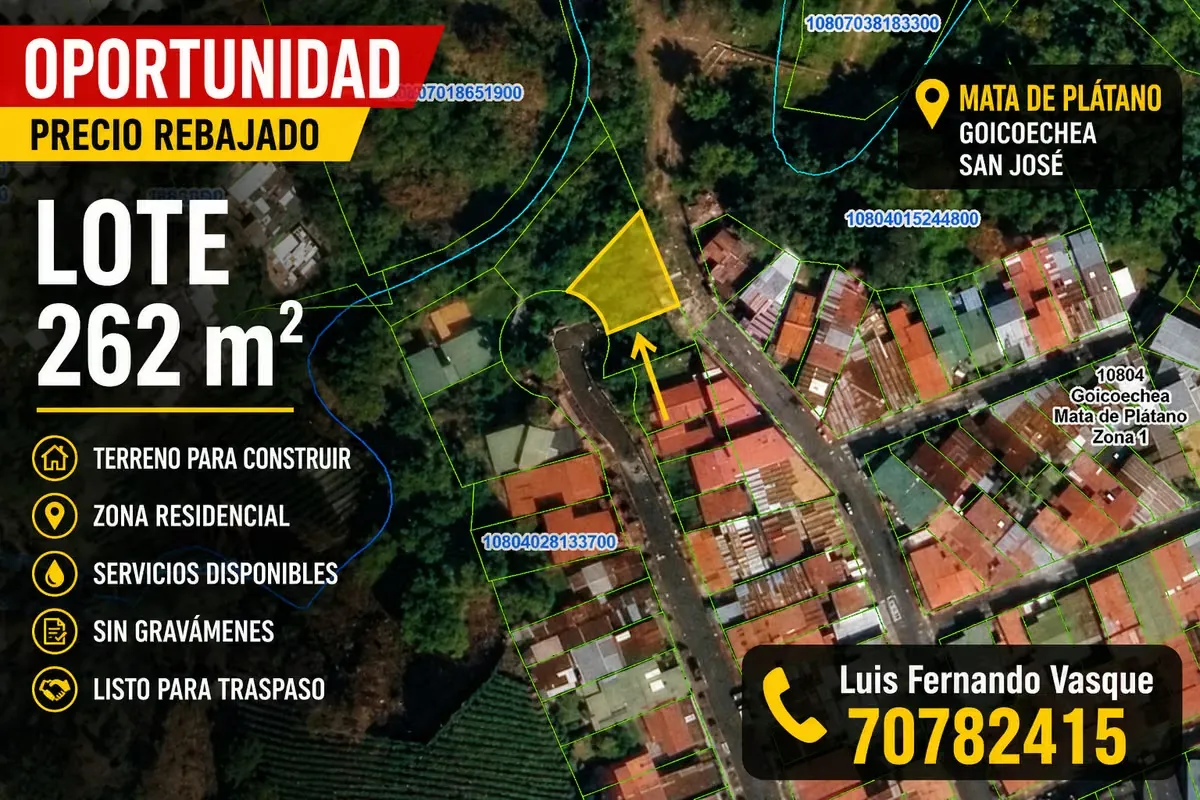 Lot for Sale in Mata de Plátano, Goicoechea | 262 m² | Great Opportunity | Ready to Build, photo 2