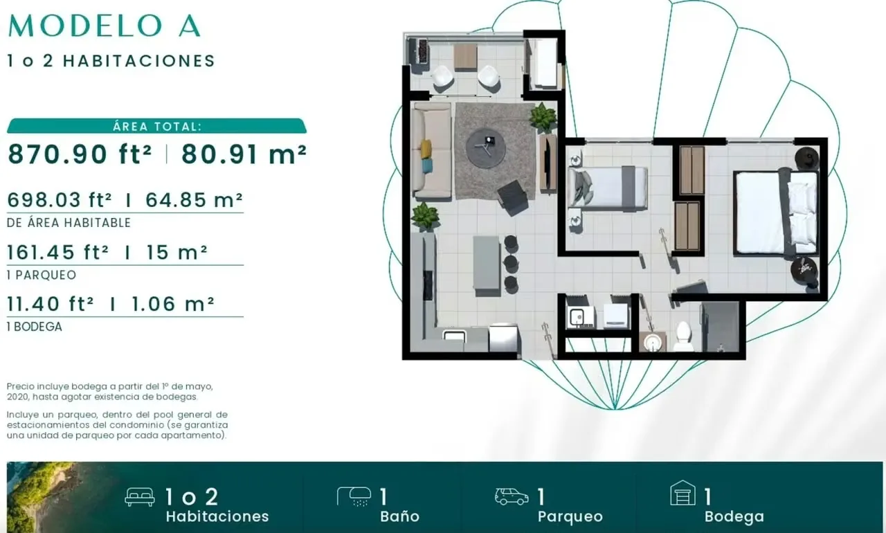 Apartamento en Venta Residencias Punta Esmeralda, photo 2