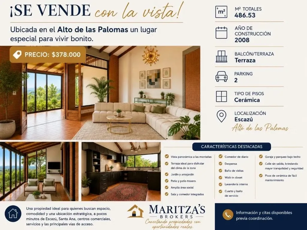 Ubicada en una de las zonas más privilegiadas y seguras de Alto de Las Palomas, Escazú, esta hermosa residencia independiente ofrece amplitud, privacidad y ...