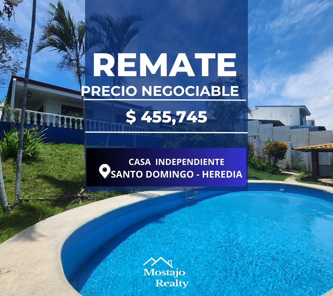 Venta de casa una planta, con piscina, Santo Domingo, Heredia, Remate