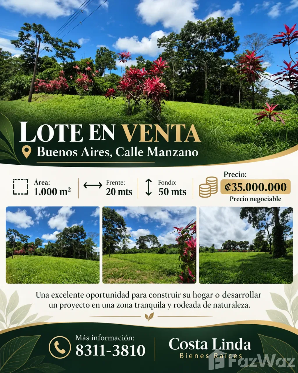 Land for Sale in Pococi, Limon for $76,600