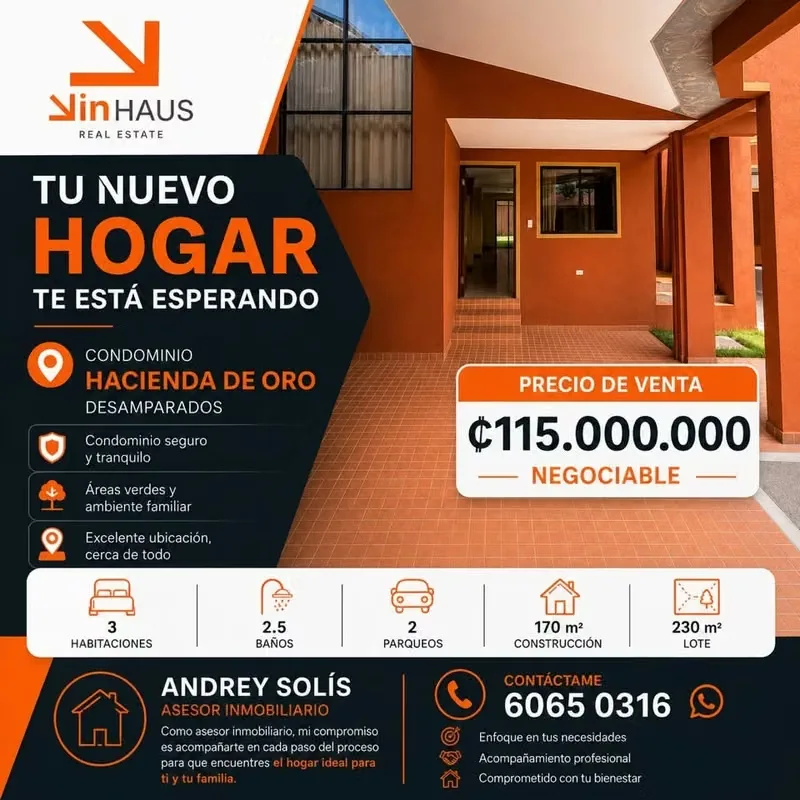 Condominio residencial ubicado en Desamparados, San José, con una construcción de 130 metros cuadrados distribuidos en dos niveles. La planta baja integra una amplia sala y comedor, ...