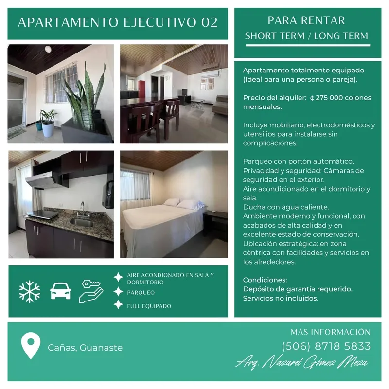 FULLY FURNISHED EXECUTIVE APARTMENT FOR RENT IN CAÑAS, GUANACASTE