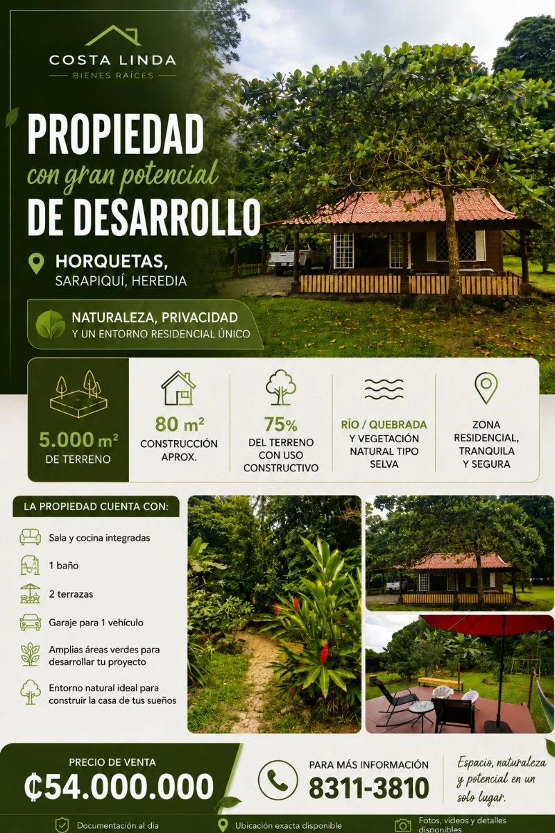 🌿 PROPIEDAD CON GRAN POTENCIAL DE DESARROLLO EN HORQUETAS, SARAPIQUÍ - Venta en Sarapiquí