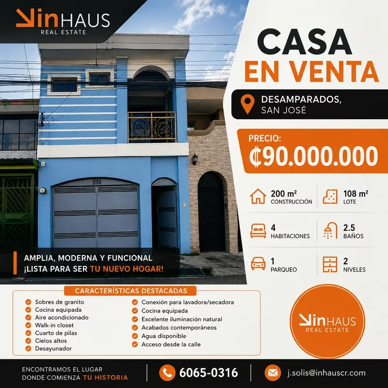 Descubra esta hermosa casa moderna y amplia, diseñada para brindar comodidad y aprovechar cada espacio. Cuenta con 200 m² de construcción sobre un lote de 108 m², 4 habitaciones, 2 ...